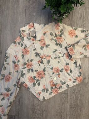 Vintage 90s Esprit Cream Floral Cottagecore Jacket with Pink Rose Print